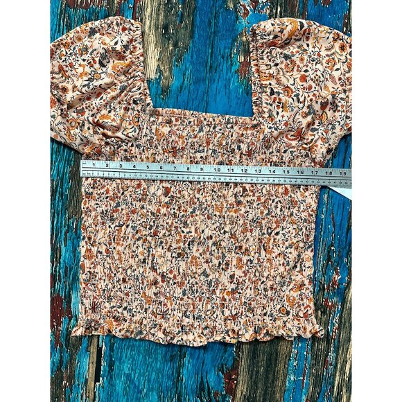 Shirts/NWT Old Navy Peach Floral Smocked Puff Sleeve Peplum Square Neckline XL - Picture 9 of 12